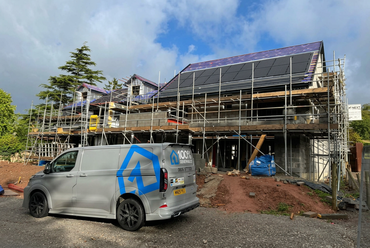 100% Renewables van on site at a new-build solar PV installation